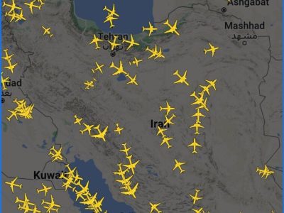 تصویری از پروازهای فعلی در آسمان ایران و اسرائیل