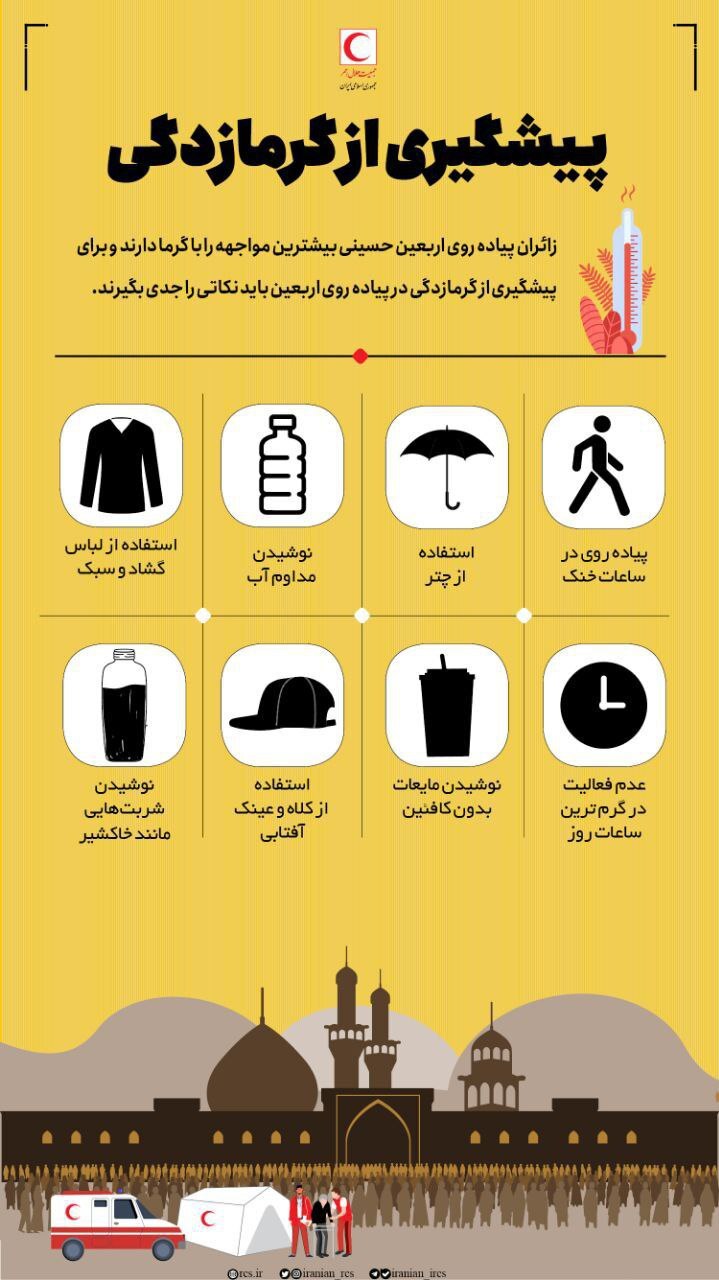 پیشگیری و اقدامات اولیه در گرمازدگی زائران اربعین + فیلم و عکس