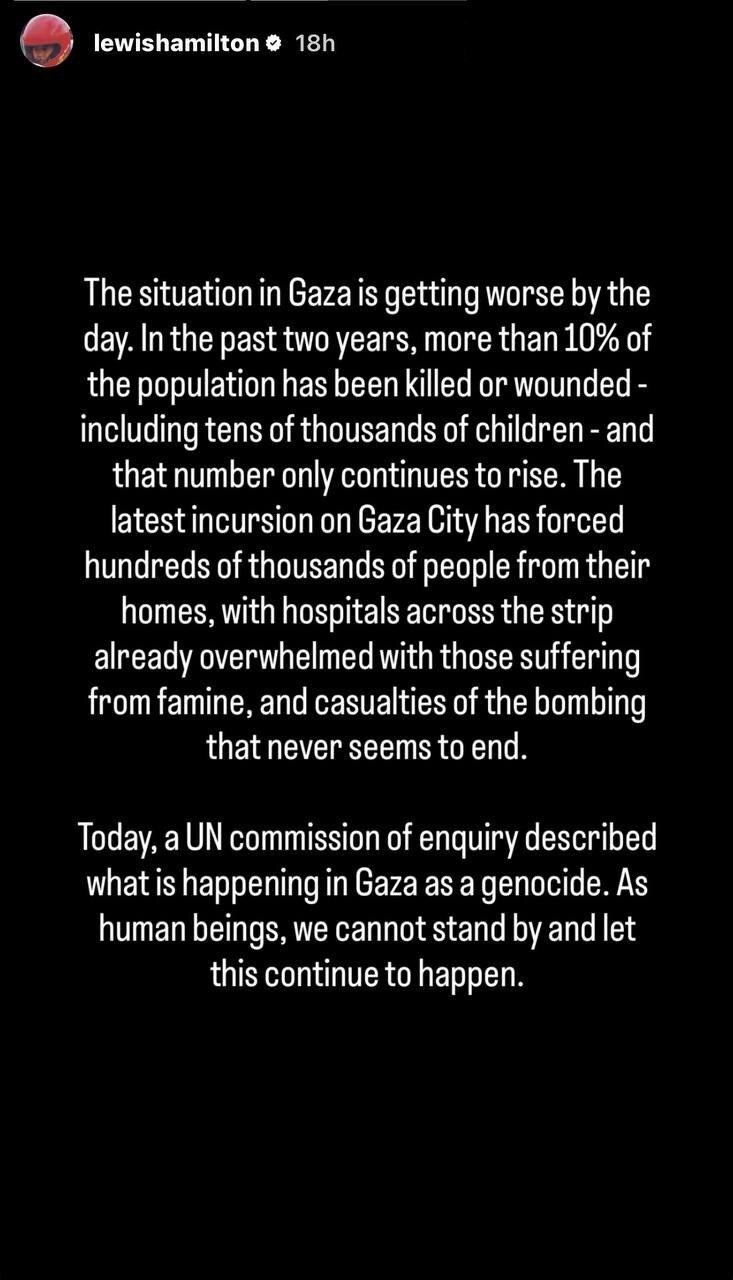 لوئیس هیملتون: نباید به نسل کشی در غزه بی تفاوت باشیم + عکس