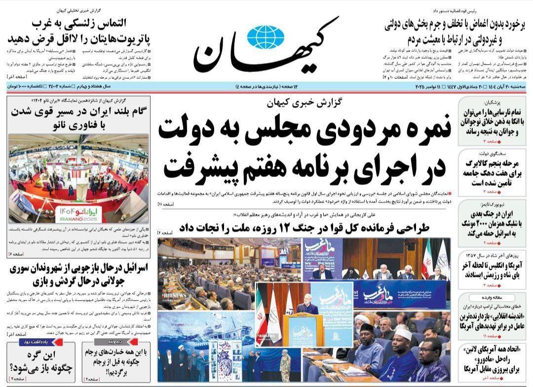 صفحه نخست روزنامه‌ها – سه‌شنبه ۲۰ آبان