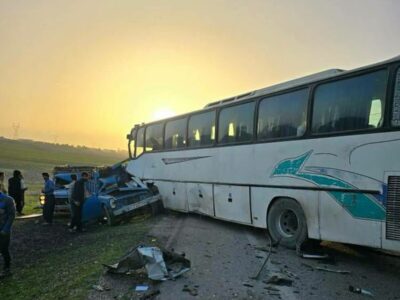 تصادف مرگبار پژو و اتوبوس در جاده دزفول–شوشتر