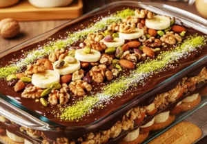 طرز تهیه کیک یخچالی موز و گردو در چند دقیقه