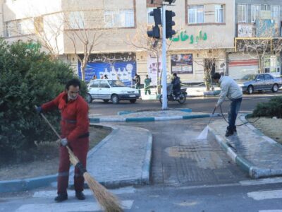 زدودن غبار از سیمای محور شهیدان بهرامی در منطقه ۱۸